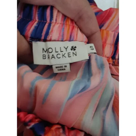 Molly Bracken Printed Striped Wide Leg High Rise Pull-On Satin Pants S - Picture 5 of 6